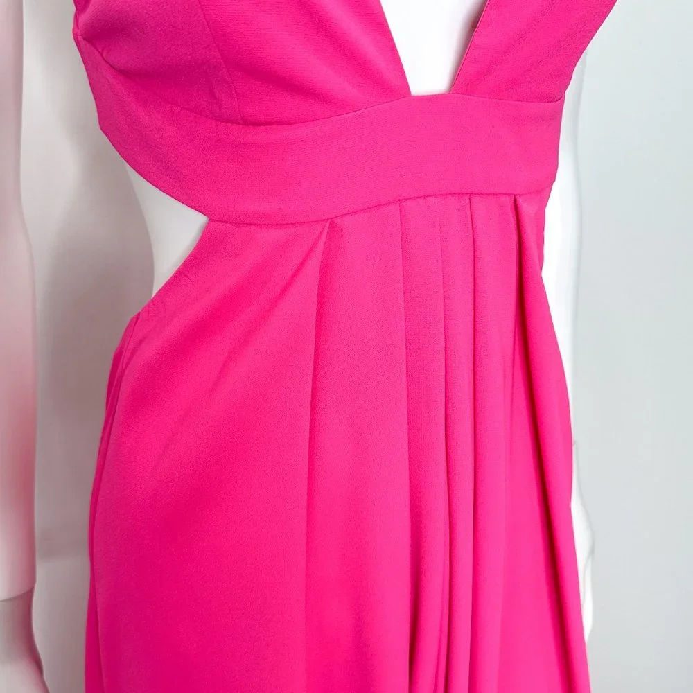JILL Jill Stuart Plunge Deep V Cross Back Cut Out Maxi Dress Gown in Gossip Pink
